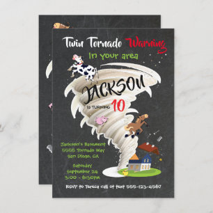 Twin Tornado Birthday Party Invitation Kaart