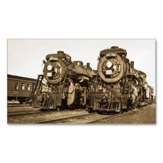 Twin Train Engines Vintage Locomotives Railroad Magnetisch Visitekaartje
