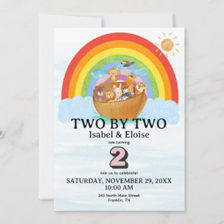 TWIN Twee aan Twee Verjaardagsuitnodiging Noach's 