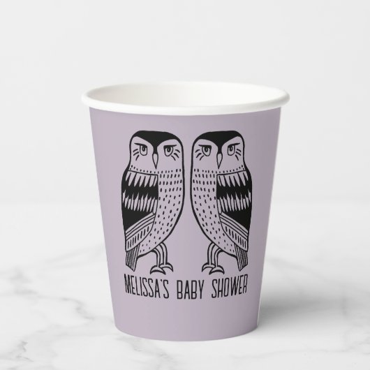 Twin Uilen Schattige Eenvoudig Chic CUSTOM BABY SH Papieren Bekers (Achterkant)