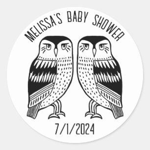 Twin Uilen Schattige Eenvoudig Chic CUSTOM BABY SH Ronde Sticker