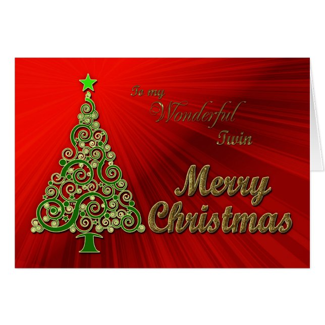 Twin, une carte de Noël à effet or et rouge (Devant horizontal)