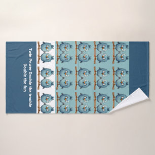 Twin Whimsical Birds Blauw Dubbel probleem Bad Handdoek