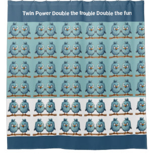 Twin Whimsical Birds Blauw Dubbel probleem Douchegordijn