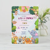 Twin Wild Animals Party Invitation (Debout devant)