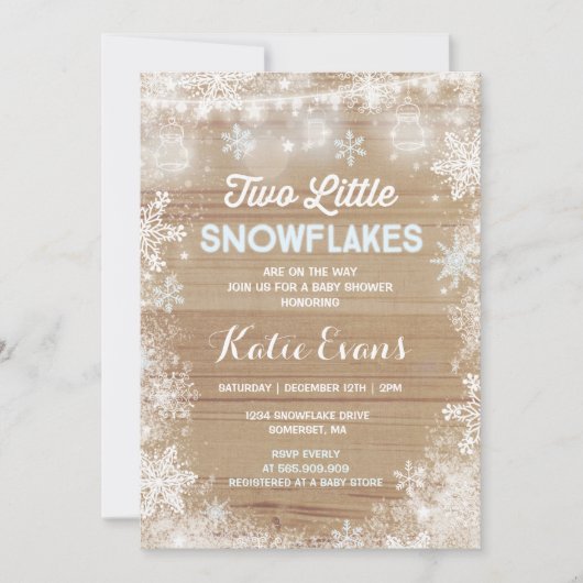 Twin Winter Baby shower Invitation Rustic Blue Kaart (Voorkant)
