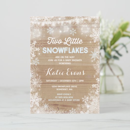 Twin Winter Baby shower Invitation Rustic Blue Kaart (Staand voorkant)