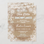 Twin Winter Baby shower Invitation Rustic Blue Kaart (Voorkant / Achterkant)