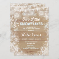Twin Winter Baby shower Invitation Rustic Blue