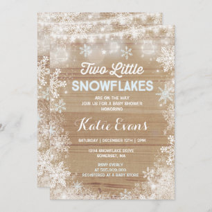 Twin Winter Baby shower Invitation Rustic Blue Kaart