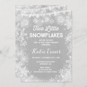 Twin Winter Baby shower Invitation Rustic White Kaart
