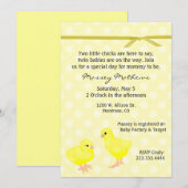 Twin Yellow Chicken Shower Invitation Kaart (Voorkant / Achterkant)