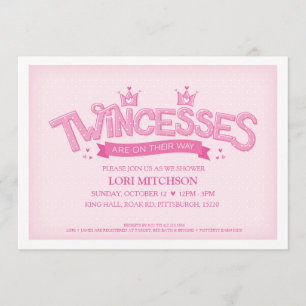 Twincess Twin Girls Baby shower Uitnodiging (Roze)