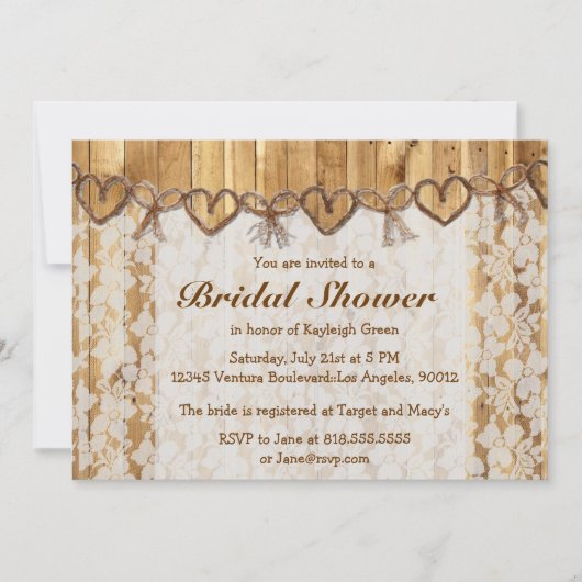 Twine Rustic Lace Wedding Invitation Kaart (Voorkant)