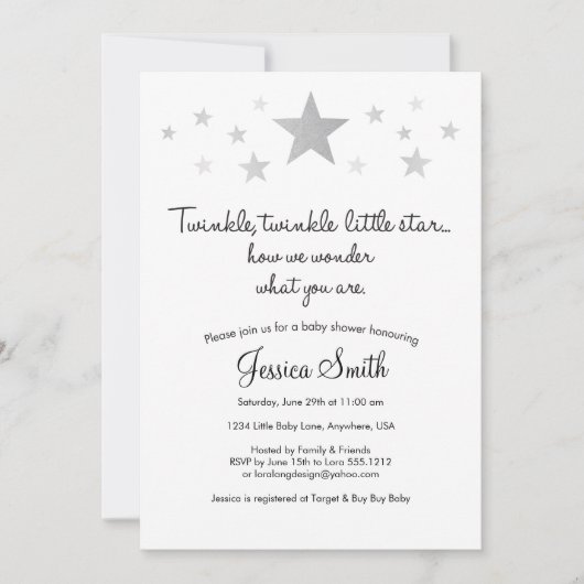 Twinke Twinkle Little Star Baby shower Invitation (Devant)