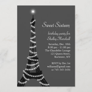Twinking Eiffel Tower Sweet 16 Uitnodiging