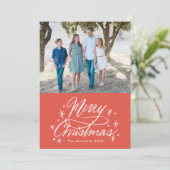 Twinking Hand Lettered Merry Kerstfoto Rood Feestdagenkaart (Staand voorkant)