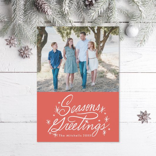 Twinking Hand Lettered Seasons Greetings Foto Feestdagenkaart