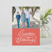 Twinking Hand Lettered Seasons Greetings Foto Feestdagenkaart (Staand voorkant)