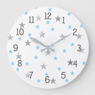 Twinkle Baby Nursery Decor, blauwe zilveren sterre Grote Klok
