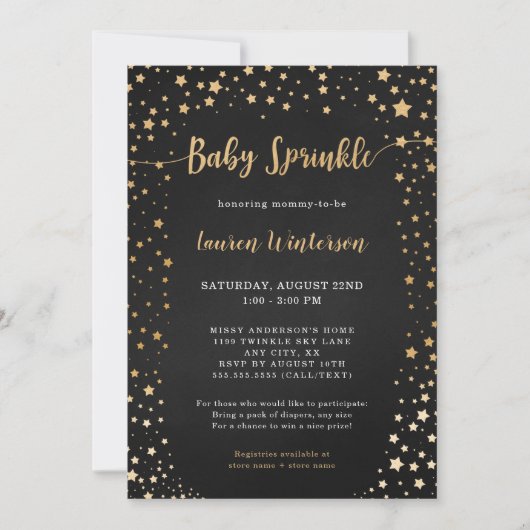 Twinkle Chalkboard Gold Star Baby Sprinkle Kaart (Voorkant)