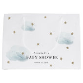 Twinkle Gold Stars & Blue Clouds Baby shower Groot Cadeauzakje (Voorkant)