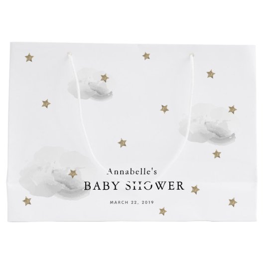 Twinkle Gold Stars & Grey Clouds Baby shower Groot Cadeauzakje (Achterkant)