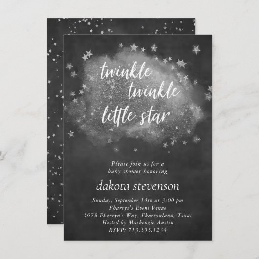Twinkle kleine ster | Houtskool Grijs en Zilver Kaart (Voorkant / Achterkant)
