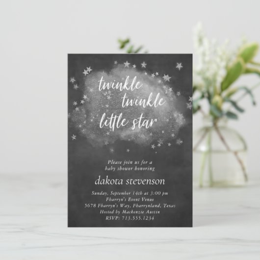 Twinkle kleine ster | Houtskool Grijs en Zilver Kaart (Staand voorkant)