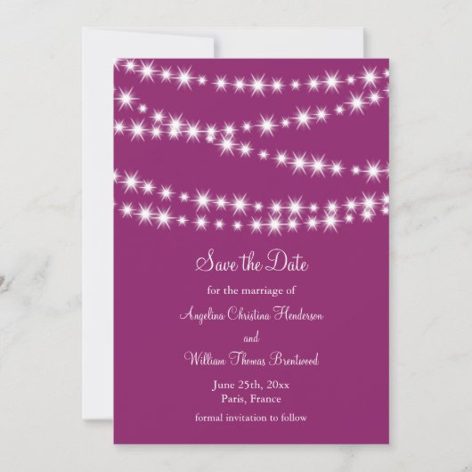 Twinkle Lichten sparen de Datum (magenta) Save The Date (Voorkant)