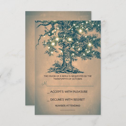 Twinkle Lights Arbre de mariage rustique carte RSV (Devant / Derrière)