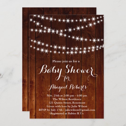 Twinkle Lights Baby shower Uitnodiging - hout (Voorkant / Achterkant)