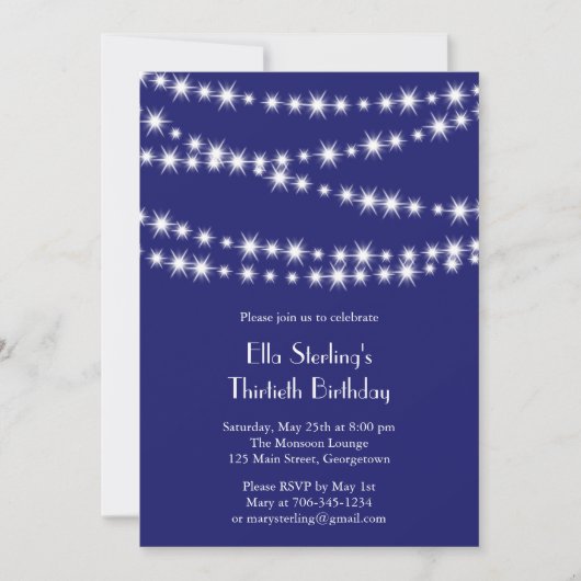 Twinkle Lights Birthday Invitation (indigo) Kaart (Voorkant)