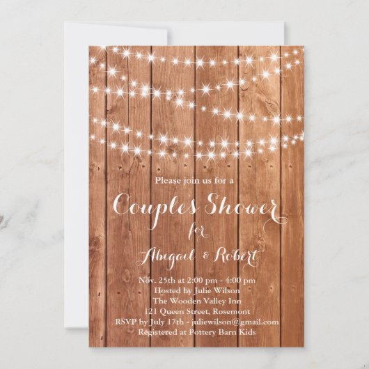 Twinkle Lights Couple's Shower Invitation - chêne (Devant)