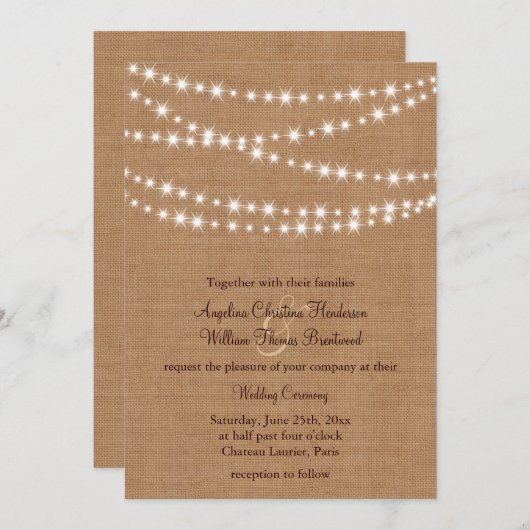 Twinkle Lights Faire-part de mariage sur Burlap (Devant / Derrière)