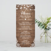 Twinkle Lights Lace Rustic Country Wood Weddenscha Menu (Staand voorkant)