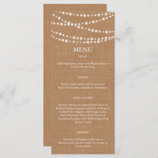 Twinkle Lights Menu op Burlap (Voorkant / Achterkant)