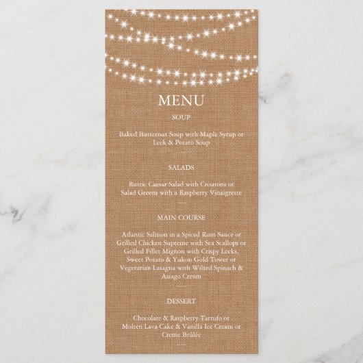 Twinkle Lights Menu op Burlap (Voorkant)