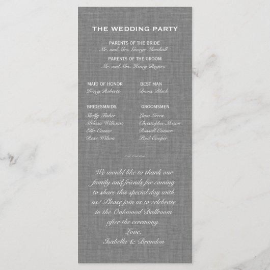Twinkle Lights on Grey Burlap Wedding Programme (Dos)