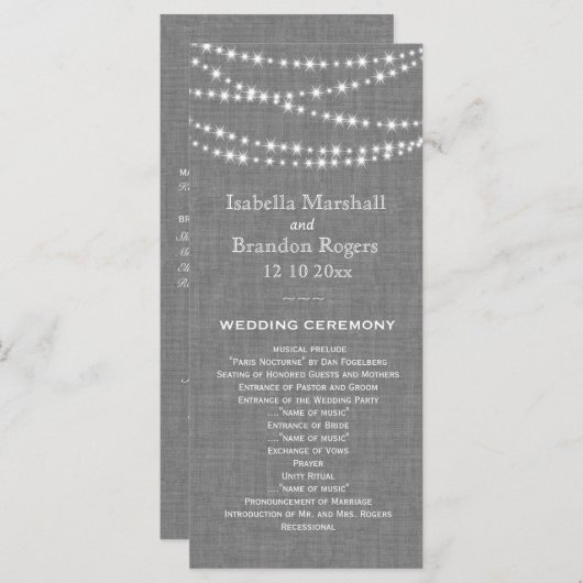 Twinkle Lights on Grey Burlap Wedding Programme (Devant / Derrière)
