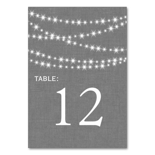 Twinkle Lights op Grey Burlap Tafelnummer (Voorkant)