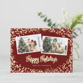 Twinkle Lights Red 2 Foto Feestdagenkaart (Staand voorkant)