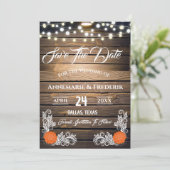 Twinkle Lights Rustic Wood Lace Save The Date (Staand voorkant)