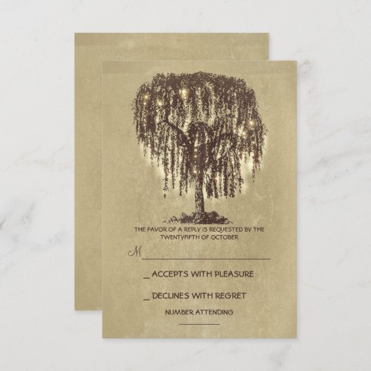 Twinkle Lights Tree Rustieke Bruiloft RSVP kaart (Voorkant / Achterkant)