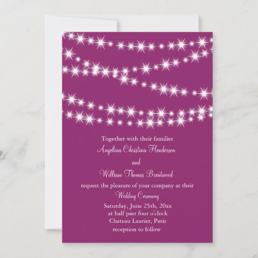 Twinkle Lights Wedding Invitation (magenta) Kaart (Voorkant)