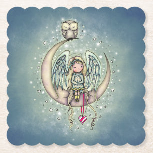 Twinkle Little Angel en Uil Geïllustreerde Kunst Kartonnen Onderzetters