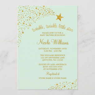 Twinkle Little Shooting Star Gold Mint Baby shower Kaart