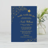 Twinkle Little Shooting Star Gold Navy Baby shower Kaart (Staand voorkant)