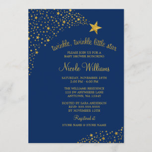Twinkle Little Shooting Star Gold Navy Baby shower Kaart