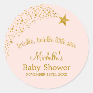 Twinkle Little Shooting Star Pink Gold Baby shower Ronde Sticker